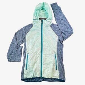 Title Nine Quilted Full-Zip Hooded Jacket M Turquoise Lightweight Running
